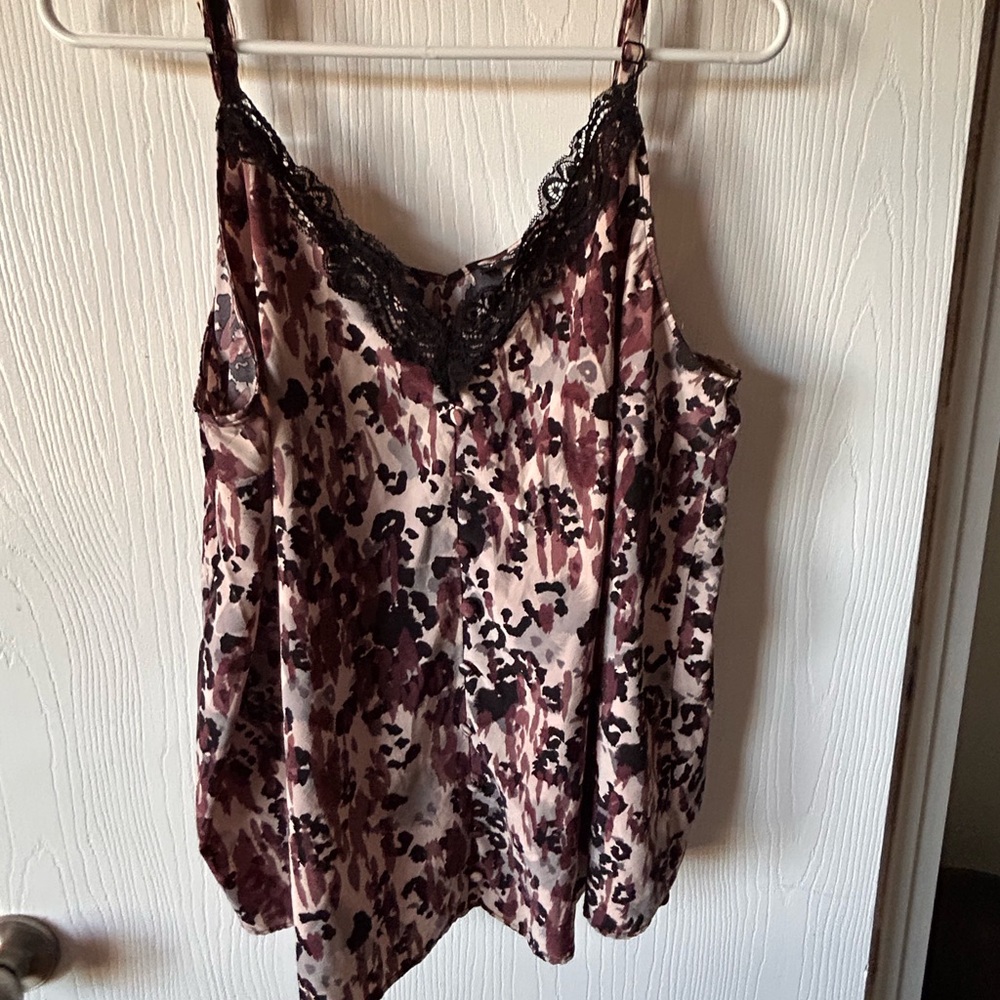 torrid Mauve and Black Leopard Satin Lace-Trim Cami